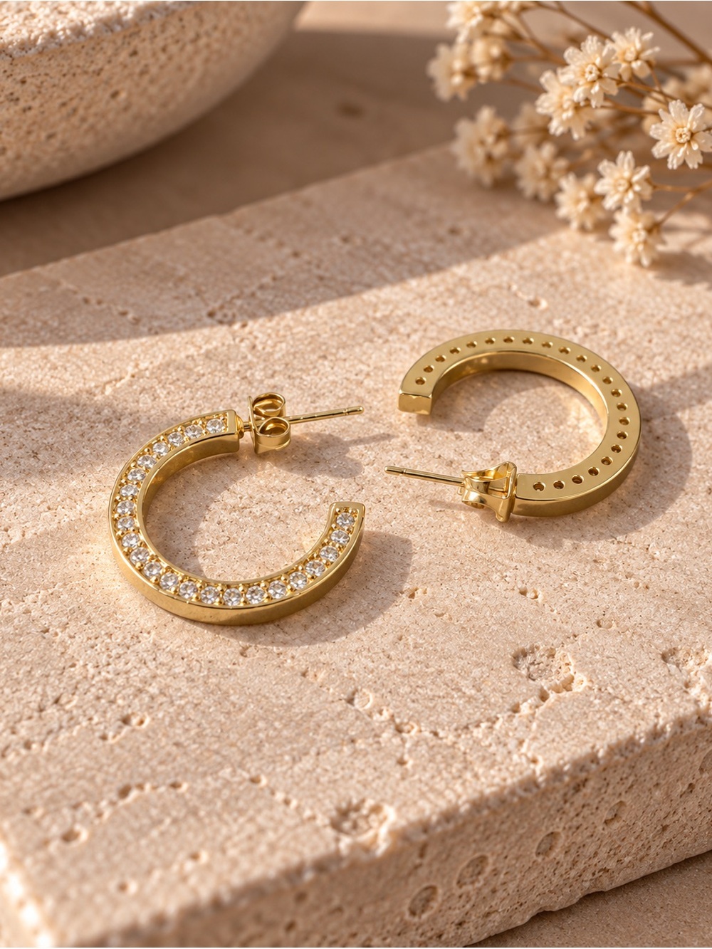NWOT 14K Gold-Plated Sterling Silver Pavé Crystal Open Hoop Earrings
